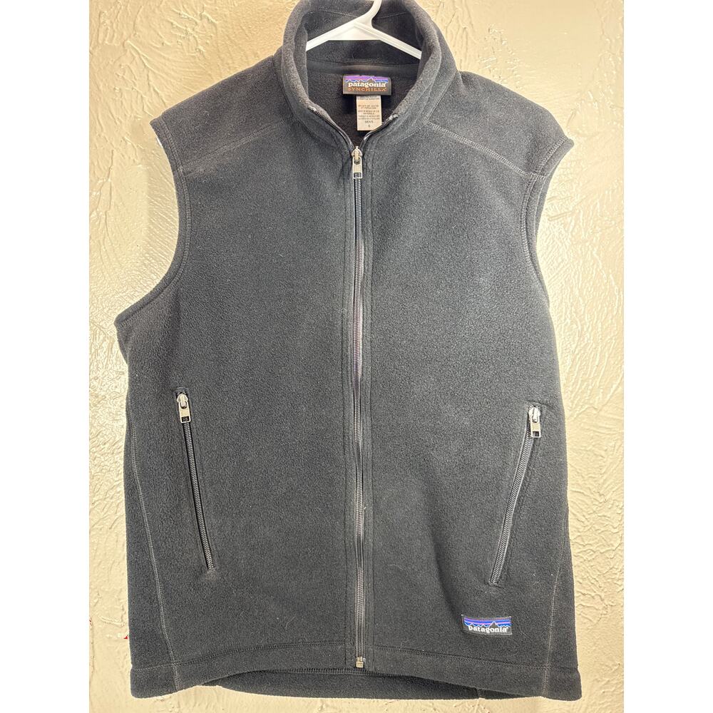 Patagonia Synchilla Full Zip Fleece Vest‎ Black Mock Neck Outdoor Mens Sz Small